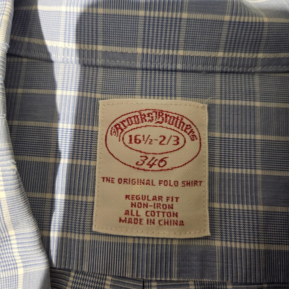 Brooks Brothers Mens 16.5 2/3 Blue Plaid Regular Fit Non Iron Button Down Shirt - Picture 6 of 7